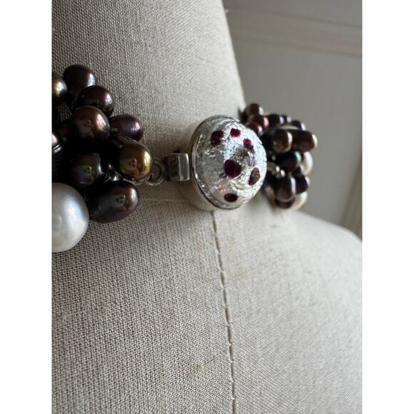 Freshwater Pearl Multi Strand Collar Fancy Artisan Made Sterling Clasp Necklace - Picture 8 of 12